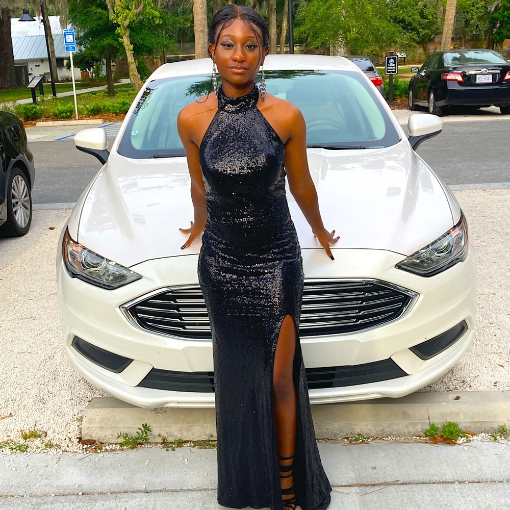 Black sequin prom dress